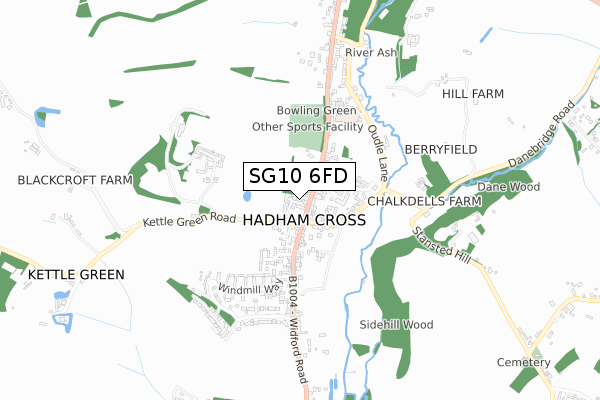 SG10 6FD map - small scale - OS Open Zoomstack (Ordnance Survey)