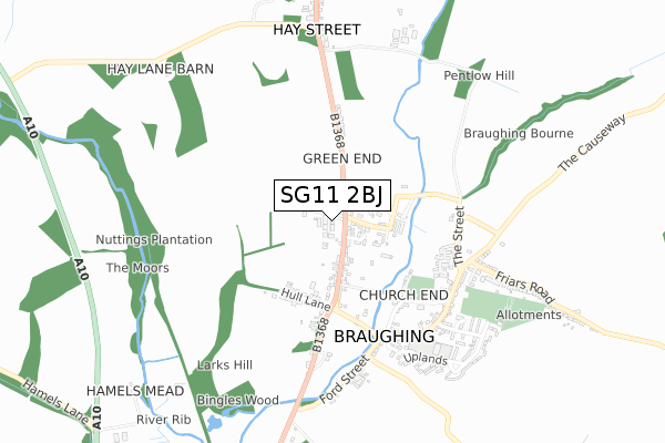 SG11 2BJ map - small scale - OS Open Zoomstack (Ordnance Survey)