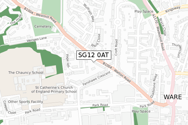 SG12 0AT map - large scale - OS Open Zoomstack (Ordnance Survey)