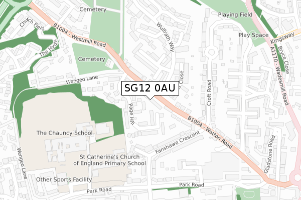 SG12 0AU map - large scale - OS Open Zoomstack (Ordnance Survey)