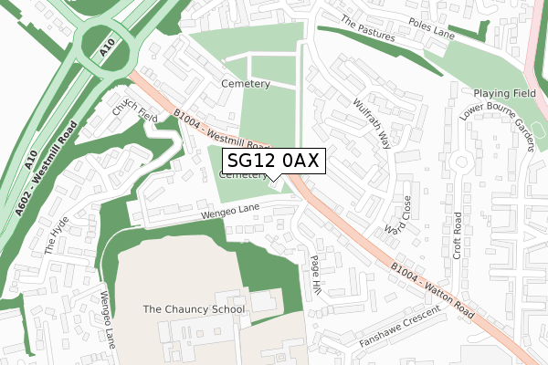 SG12 0AX map - large scale - OS Open Zoomstack (Ordnance Survey)