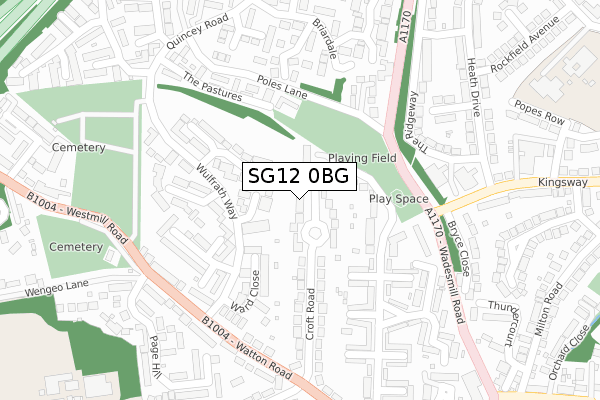 SG12 0BG map - large scale - OS Open Zoomstack (Ordnance Survey)