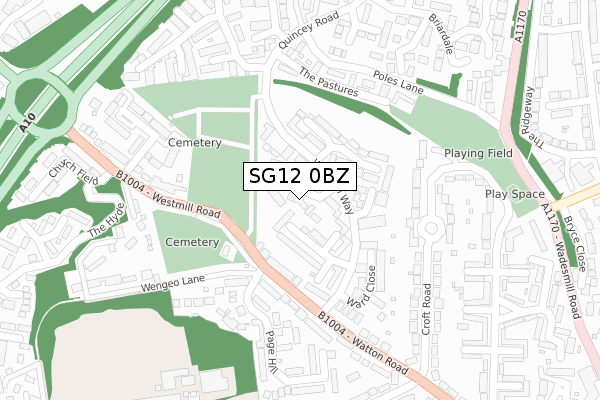 SG12 0BZ map - large scale - OS Open Zoomstack (Ordnance Survey)