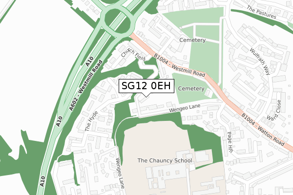 SG12 0EH map - large scale - OS Open Zoomstack (Ordnance Survey)