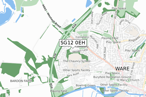 SG12 0EH map - small scale - OS Open Zoomstack (Ordnance Survey)