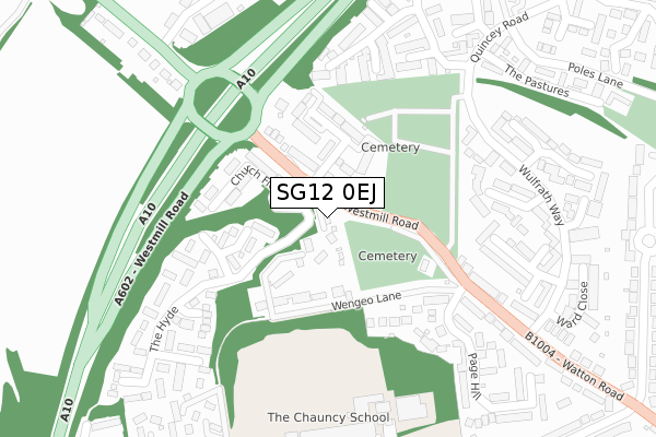 SG12 0EJ map - large scale - OS Open Zoomstack (Ordnance Survey)