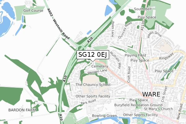 SG12 0EJ map - small scale - OS Open Zoomstack (Ordnance Survey)