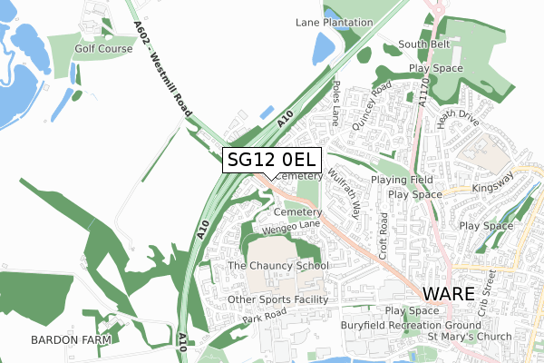 SG12 0EL map - small scale - OS Open Zoomstack (Ordnance Survey)