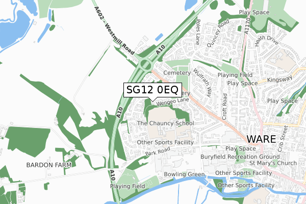 SG12 0EQ map - small scale - OS Open Zoomstack (Ordnance Survey)