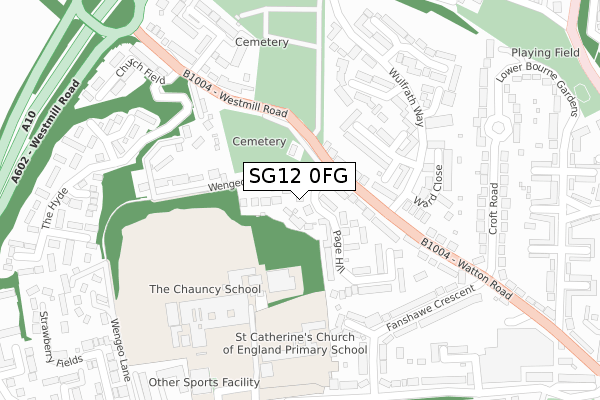 SG12 0FG map - large scale - OS Open Zoomstack (Ordnance Survey)