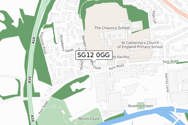 SG12 0GG map - large scale - OS Open Zoomstack (Ordnance Survey)