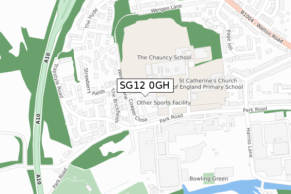 SG12 0GH map - large scale - OS Open Zoomstack (Ordnance Survey)