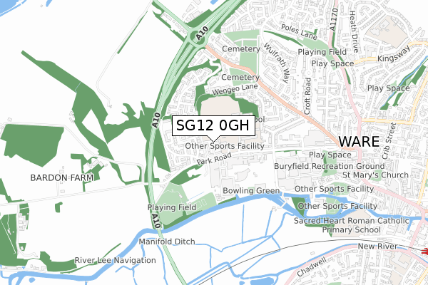 SG12 0GH map - small scale - OS Open Zoomstack (Ordnance Survey)