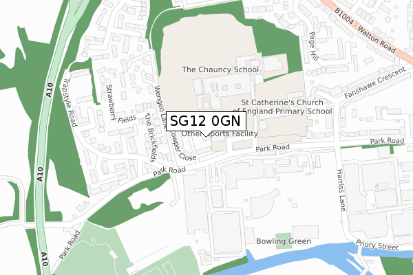 SG12 0GN map - large scale - OS Open Zoomstack (Ordnance Survey)