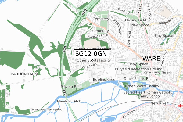 SG12 0GN map - small scale - OS Open Zoomstack (Ordnance Survey)