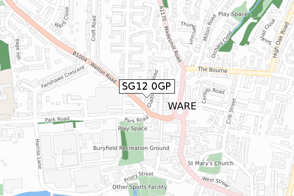 SG12 0GP map - large scale - OS Open Zoomstack (Ordnance Survey)