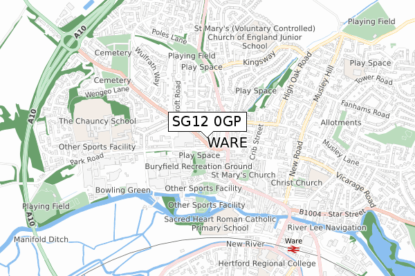 SG12 0GP map - small scale - OS Open Zoomstack (Ordnance Survey)