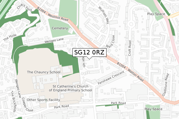 SG12 0RZ map - large scale - OS Open Zoomstack (Ordnance Survey)