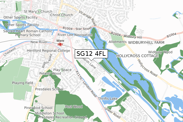 SG12 4FL map - small scale - OS Open Zoomstack (Ordnance Survey)