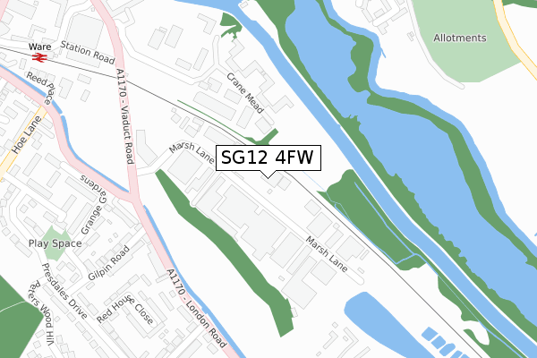 SG12 4FW map - large scale - OS Open Zoomstack (Ordnance Survey)