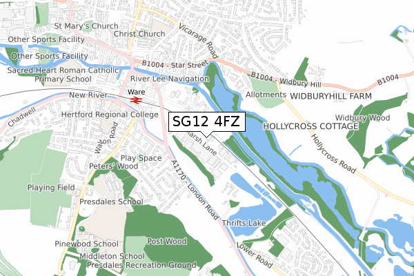 SG12 4FZ map - small scale - OS Open Zoomstack (Ordnance Survey)