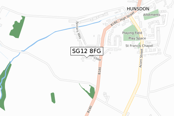 SG12 8FG map - large scale - OS Open Zoomstack (Ordnance Survey)