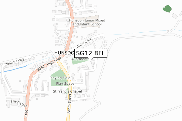 SG12 8FL map - large scale - OS Open Zoomstack (Ordnance Survey)