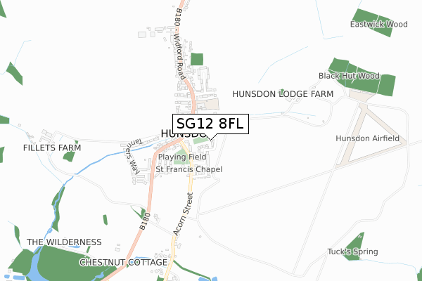 SG12 8FL map - small scale - OS Open Zoomstack (Ordnance Survey)