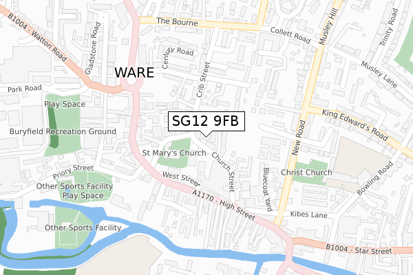 SG12 9FB map - large scale - OS Open Zoomstack (Ordnance Survey)