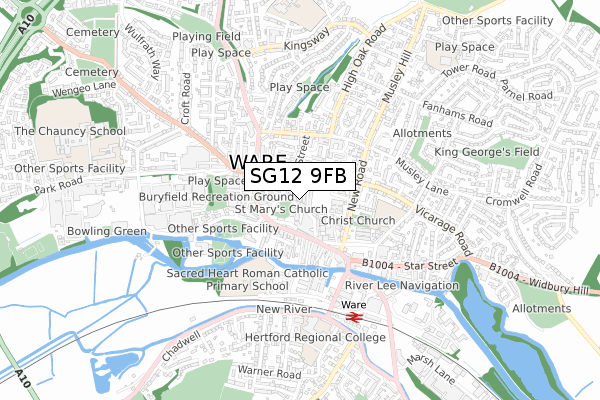 SG12 9FB map - small scale - OS Open Zoomstack (Ordnance Survey)