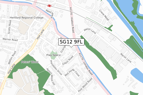 SG12 9FL map - large scale - OS Open Zoomstack (Ordnance Survey)