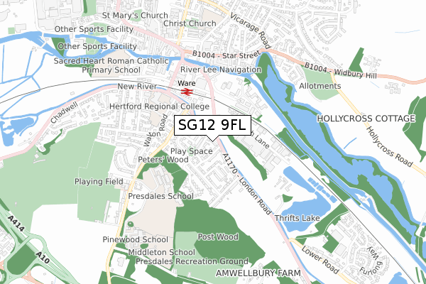 SG12 9FL map - small scale - OS Open Zoomstack (Ordnance Survey)