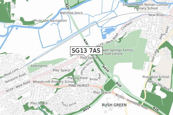 SG13 7AS map - small scale - OS Open Zoomstack (Ordnance Survey)