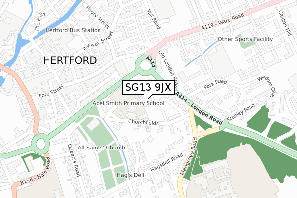 SG13 9JX map - large scale - OS Open Zoomstack (Ordnance Survey)