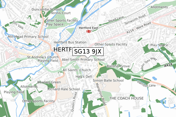 SG13 9JX map - small scale - OS Open Zoomstack (Ordnance Survey)