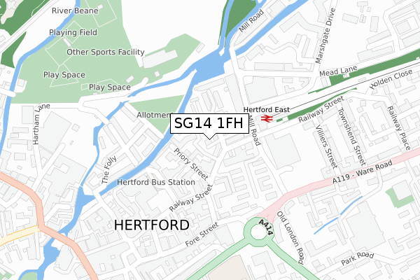 SG14 1FH map - large scale - OS Open Zoomstack (Ordnance Survey)