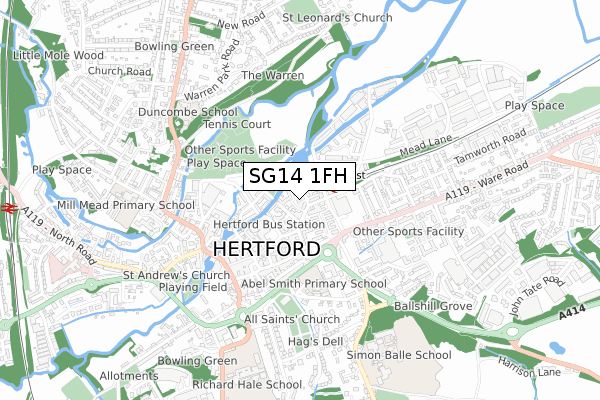 SG14 1FH map - small scale - OS Open Zoomstack (Ordnance Survey)