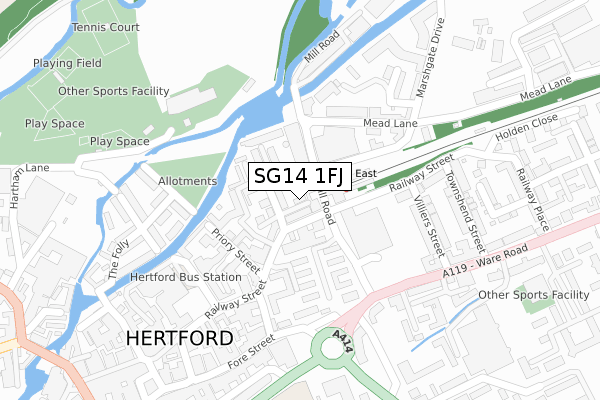 SG14 1FJ map - large scale - OS Open Zoomstack (Ordnance Survey)