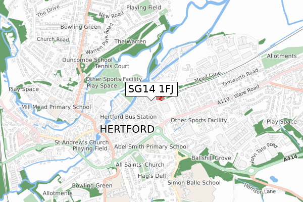 SG14 1FJ map - small scale - OS Open Zoomstack (Ordnance Survey)