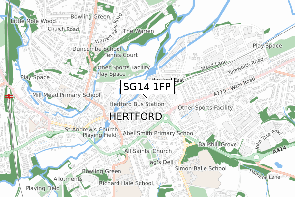 SG14 1FP map - small scale - OS Open Zoomstack (Ordnance Survey)