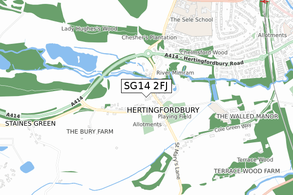 SG14 2FJ map - small scale - OS Open Zoomstack (Ordnance Survey)