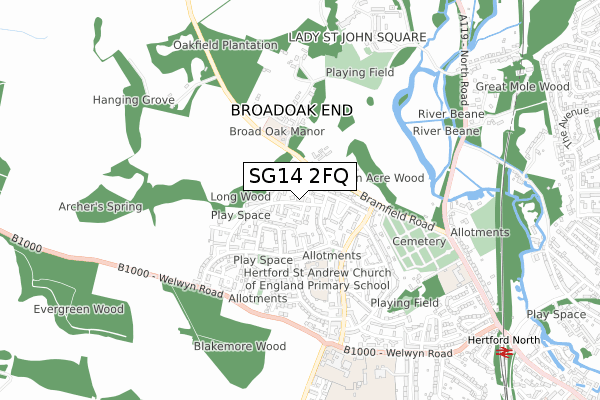 SG14 2FQ map - small scale - OS Open Zoomstack (Ordnance Survey)