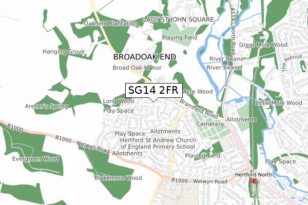 SG14 2FR map - small scale - OS Open Zoomstack (Ordnance Survey)