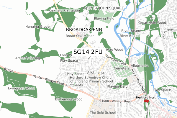 SG14 2FU map - small scale - OS Open Zoomstack (Ordnance Survey)