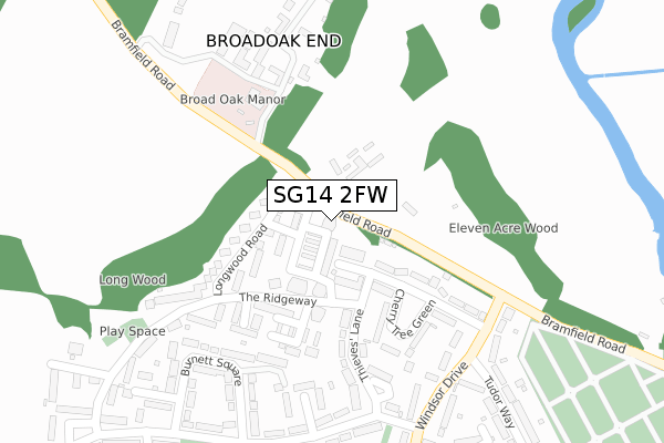 SG14 2FW map - large scale - OS Open Zoomstack (Ordnance Survey)