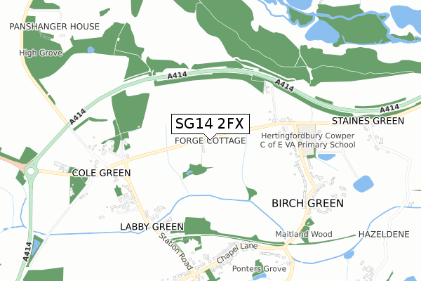 SG14 2FX map - small scale - OS Open Zoomstack (Ordnance Survey)