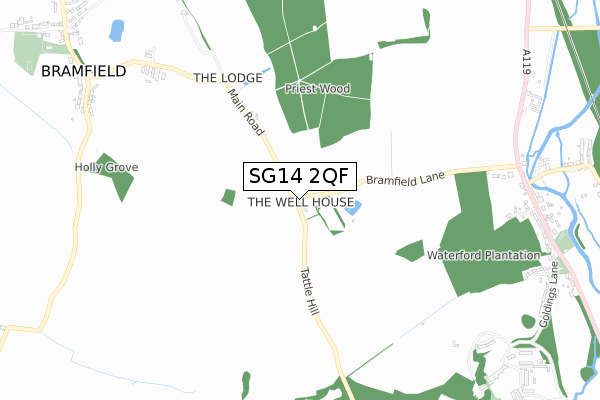 SG14 2QF map - small scale - OS Open Zoomstack (Ordnance Survey)