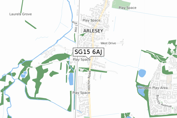 SG15 6AJ map - small scale - OS Open Zoomstack (Ordnance Survey)