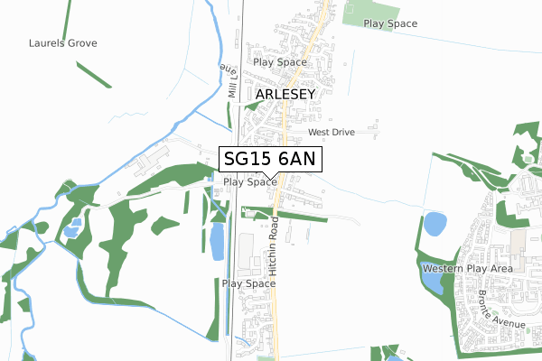 SG15 6AN map - small scale - OS Open Zoomstack (Ordnance Survey)