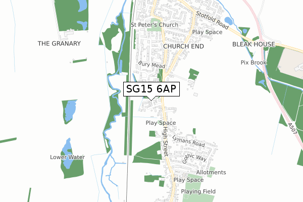 SG15 6AP map - small scale - OS Open Zoomstack (Ordnance Survey)